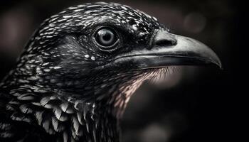 noir et blanc faucon portrait, proche en haut de majestueux oiseau généré par ai photo