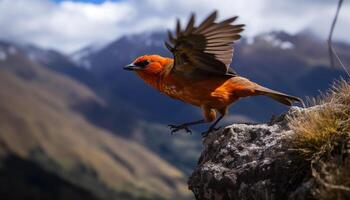 majestueux oiseau se percher sur bifurquer, diffusion ailes dans Naturel beauté généré par ai photo