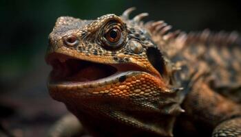 effrayant cornu lézard rampe dans nature, concentrer sur premier plan généré par ai photo