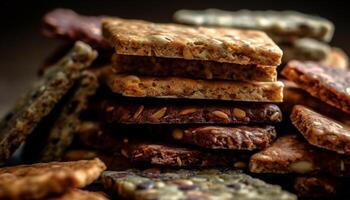 indulgent fait maison Chocolat dessert, une sucré et mauvais pour la santé tentation généré par ai photo