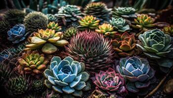 à pointes succulent plante dans fleur pot vitrines biologique croissance modèle généré par ai photo