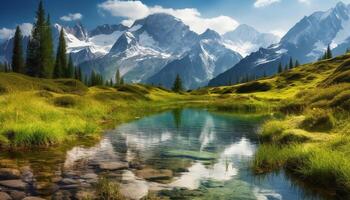 idyllique lever du soleil plus de majestueux Montagne intervalle dans alberta région sauvage généré par ai photo