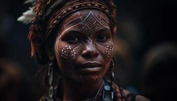 Jeune africain femme avec traditionnel Collier souriant en toute confiance à caméra généré par ai photo