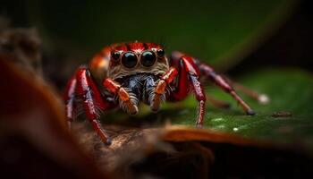 animal jambe, arachnide, araignée forêt feuille généré par ai photo