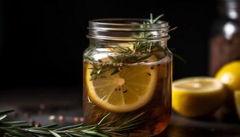 en bonne santé mode de vie Frais citron Mojito, biologique agrumes fruit, et menthe feuille généré par ai photo