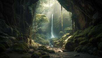 majestueux Montagne falaise, humide avec écoulement eau, Naturel beauté généré par ai photo