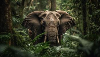 africain l'éléphant en marchant par inculte herbe dans tranquille région sauvage généré par ai photo