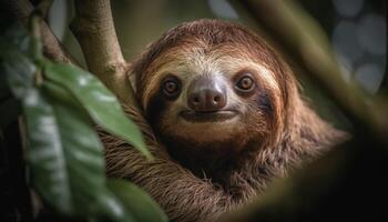 mignonne singe photo du visage, à la recherche à caméra avec sélectif concentrer généré par ai