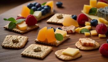 sucré fruit et baie buffet avec fait maison cuit traite généré par ai photo