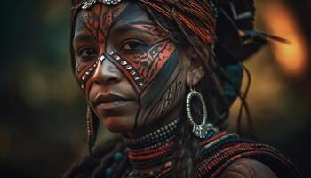 indigène beauté Jeune femme élégance dans traditionnel Vêtements et bijoux généré par ai photo