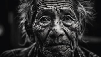 bien art portrait de une de bonne humeur Sénior femme dans Afrique généré par ai photo