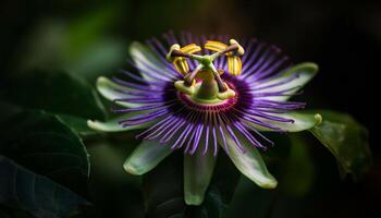 beauté dans la nature proche en haut de violet fleur tête dans été généré par ai photo