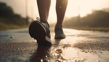 Hommes et femmes le jogging en plein air, profiter en bonne santé modes de vie dans la nature généré par ai photo