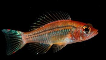 Jaune poisson rouge nager dans multi coloré récif, proche en haut beauté dans la nature généré par ai photo