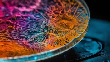 haute échelle grossissement révèle embrasé spirale modèle de micro organisme généré par ai photo