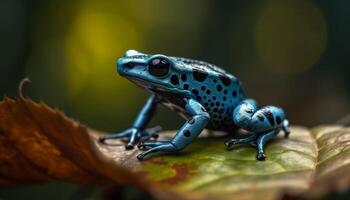 petit poison La Flèche grenouille séance sur vert feuille dans forêt généré par ai photo