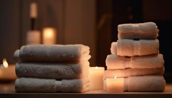 luxe spa traitement chandelle, aromathérapie, masser, relaxation, harmonie, se faire dorloter généré par ai photo