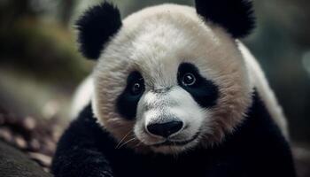 mignonne géant Panda dans nature, proche en haut, noir et blanc fourrure généré par ai photo