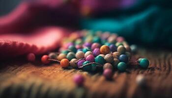 vibrant fait maison bijoux conception avec coloré pierres précieuses et perles généré par ai photo