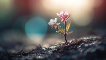 Frais petit fleur bourgeon dans rose et bleu, biologique croissance en plein air généré par ai photo