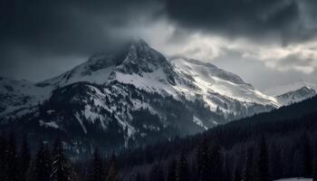 majestueux Montagne gamme, tranquille scène, extrême terrain, congelé région sauvage aventure généré par ai photo