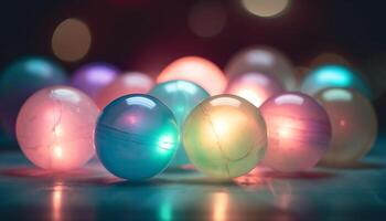 multi coloré fête Balle brille brillant dans défocalisé Contexte généré par ai photo