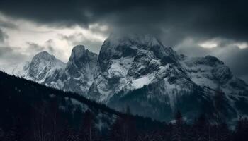 majestueux Montagne gamme, panoramique hiver paysage, tranquille région sauvage aventure généré par ai photo