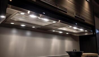 moderne architecture illumine vide national pièce avec brillant acier équipement généré par ai photo