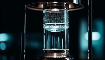 transparent verre gobelet avec purifié l'eau et réflexion dans laboratoire généré par ai photo