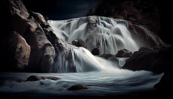 la nature liquide mouvement majestueux cascade, flou mouvement, beauté généré par ai photo