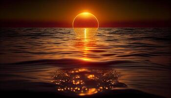 le coucher du soleil plus de tranquille eau, une étourdissant vue généré par ai photo