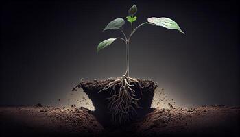 Nouveau la vie émerge avec semis croissance et les racines ,génératif ai photo