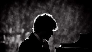 un musicien en jouant une piano à l'intérieur dans monochrome ,génératif ai photo