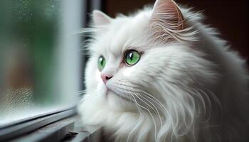 mignonne chaton regarder en dehors le fenêtre, espiègle curiosité ,génératif ai photo