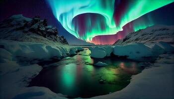 la nature majestueux hiver paysage illuminé par aurore ,génératif ai photo