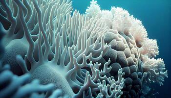 sous-marin abstrait formes dans bleu avec poisson ,génératif ai photo