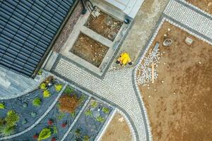 création Nouveau maison alentours avec retour Cour jardin aérien voir. photo