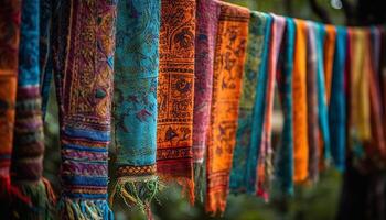 vibrant kilim tapis tissé avec fleuri motifs décorer boutique des murs généré par ai photo