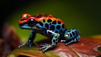 mignonne crapaud séance sur humide bifurquer, à la recherche à caméra étroitement généré par ai photo