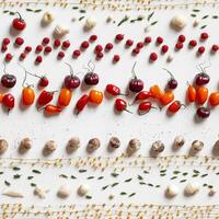 vraiment sans couture tuile de aérien photographier de une variété de des légumes et épices - génératif ai. photo