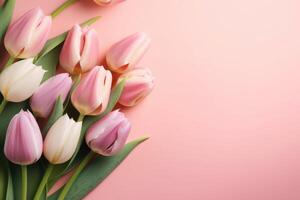 tulipe fleurs avec rose Couleur Contexte ai généré photo
