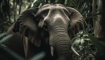 africain l'éléphant en marchant dans tropical forêt tropicale, une tranquille scène généré par ai photo