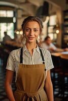 portrait une serveuse souriant sur de soi ai génératif photo