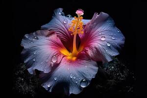 portrait magnifique hibiscus fleur isolé sur noir ai génératif photo