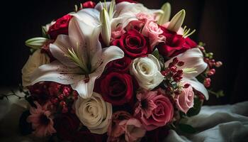 Frais bouquet de rose et violet fleurs généré par ai photo