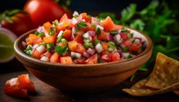 Frais légume salade avec guacamole et coriandre généré par ai photo