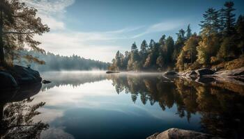 l'automne forêt reflète tranquille Montagne paysage beauté généré par ai photo