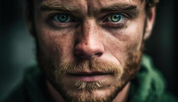 sérieux homme avec barbe spectacles masculinité et tristesse généré par ai photo