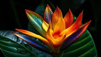 une vibrant frangipanier fleur avec rosée gouttes généré par ai photo