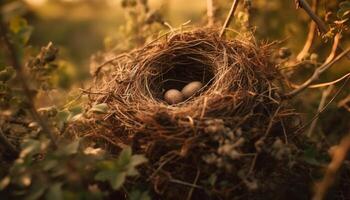 Nouveau la vie émerge de fragile oiseau nid généré par ai photo